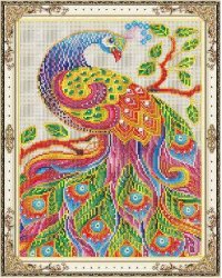 Алмаз. моз. 40х50 см с подр.,с полн. заполн., камни разн. форм. "Райская птица". Арт. WK003