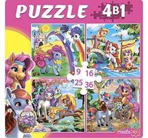 14. ПАЗЛЫ (4 в 1) (9,16, 25, 36 эл.) (Рыжий Кот) ПАЗЛЫ 4 в 1. СКАЗОЧНЫЕ ПОНИ (9,16, 25, 36 эл.) (Арт. П-5809)