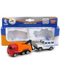 НАБОР МАШИН "ТЕХНОПАРК" МЕТАЛЛ. КАМАЗ ЭВАКУАТОР 7,5СМ + УАЗ ХАНТЕР 7,5СМ В РУСС. КОР. в кор.2*72шт