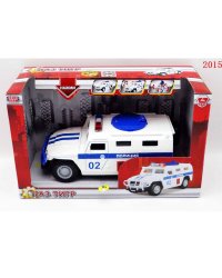 МАШИНА "ТЕХНОПАРК" ГАЗ ТИГР ПОЛИЦИЯ ИНЕРЦ., СВЕТ+ЗВУК, ОТКРЫВ.ДВЕРИ В РУСС. КОР. в кор.2*12шт