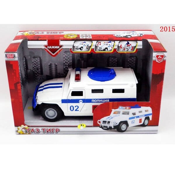 "ТЕХНОПАРК" (игрушки для мальчиков) (Умка) МАШИНА "ТЕХНОПАРК" ГАЗ ТИГР ПОЛИЦИЯ ИНЕРЦ., СВЕТ+ЗВУК, ОТКРЫВ.ДВЕРИ В РУСС. КОР. в кор.2*12шт