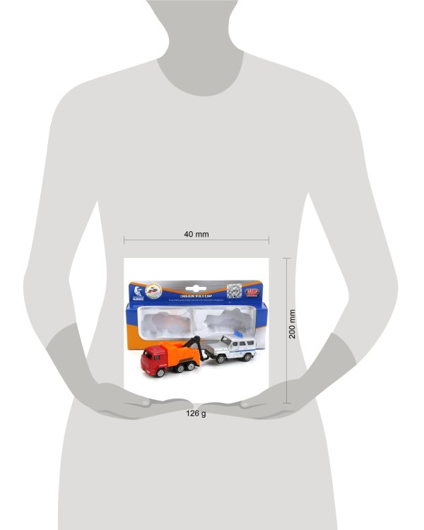 НАБОР МАШИН "ТЕХНОПАРК" МЕТАЛЛ. КАМАЗ ЭВАКУАТОР 7,5СМ + УАЗ ХАНТЕР 7,5СМ В РУСС. КОР. в кор.2*72шт