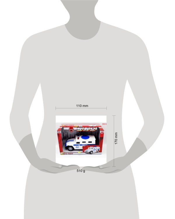 МАШИНА "ТЕХНОПАРК" ГАЗ ТИГР ПОЛИЦИЯ ИНЕРЦ., СВЕТ+ЗВУК, ОТКРЫВ.ДВЕРИ В РУСС. КОР. в кор.2*12шт