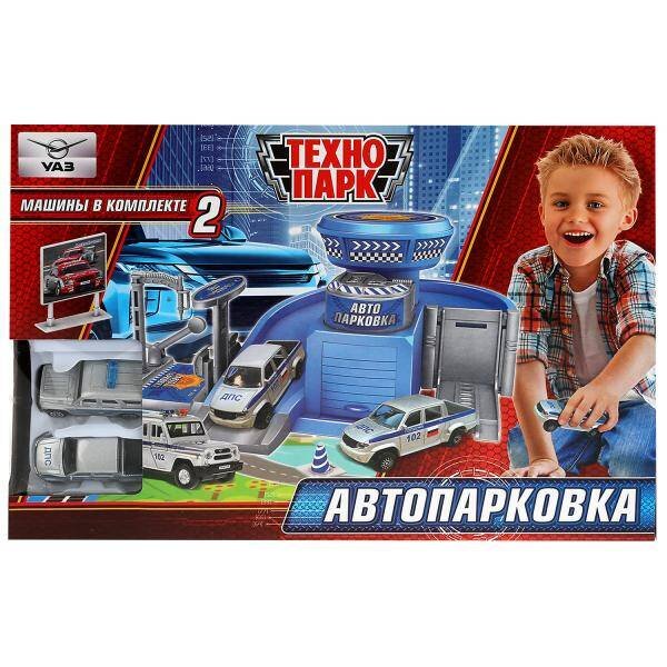 Игрушка пластик UAZ автопарковка+2 машин.., 2 эт., гар., лифт, заправ.,кор. Технопарк в кор.2*18шт