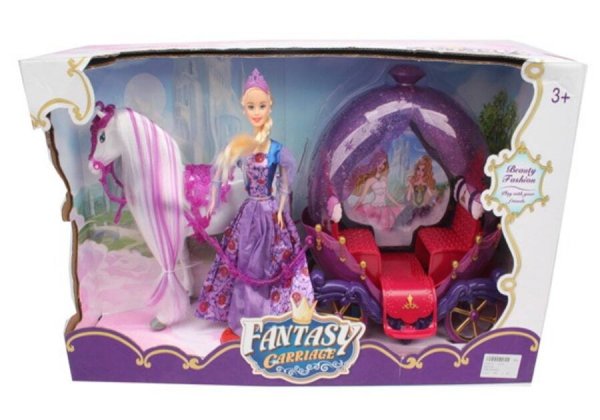02. КАРЕТЫ, ТРАНСПОРТ ДЛЯ КУКОЛ (Рыжий Кот) Карета с куклой.Прогулка принцессы(кукла,лошадь ход,звук,3*ААне в ком,в кор.)(60х20х34)(арт.2044432)