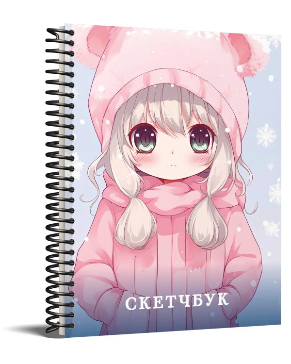 Новогодний скетчбук. Аниме (162х210 мм, на навивке, 40 л., плотность бумаги 160 гр., розовый)