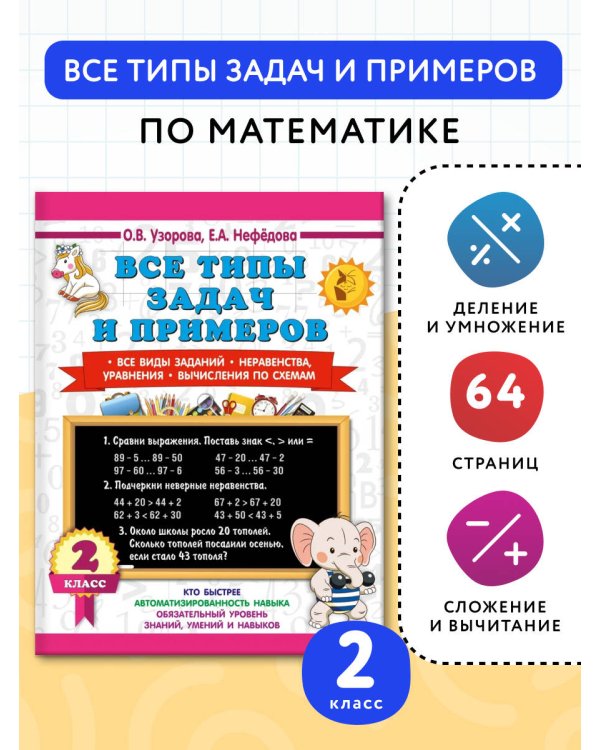 Все типы задач и примеров 2 класс. Все виды заданий. Неравенства, уравнения. Вычисления по схемам