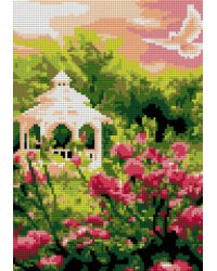 Ам-078 Алмазная мозаика 21*30 см (полное заполнение) "Беседка в саду"