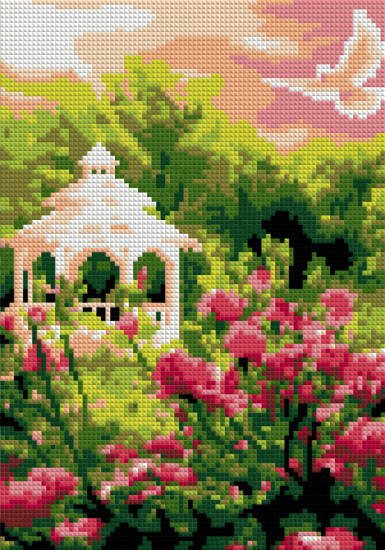 Ам-078 Алмазная мозаика 21*30 см (полное заполнение) "Беседка в саду"