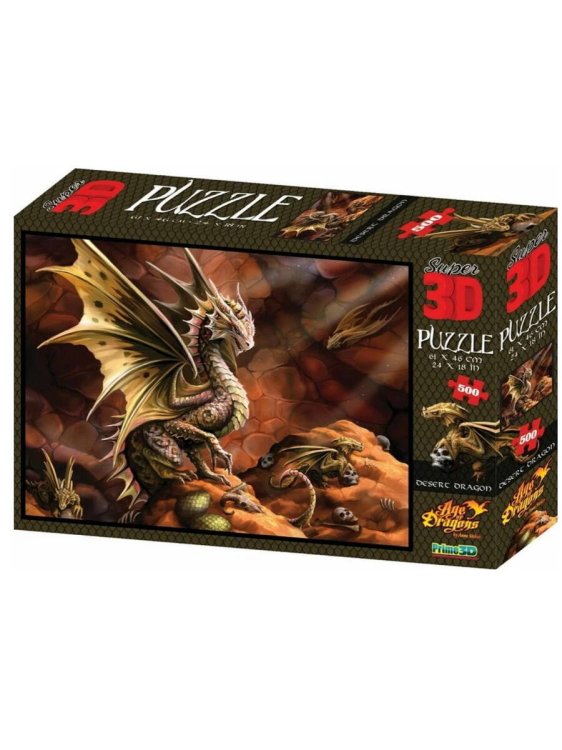 05. ПАЗЛЫ 3D (Prime 3D) (Рыжий Кот) Пазл Super 3D "Дракон пустыни" ,500 дет., 6+ Р-р собранного пазла 61 х 46см (арт.10091) игр.-голов.