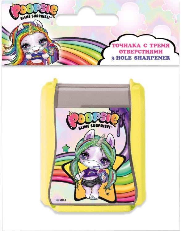 Точилка 3 отверстия, пластик, Poopsie, с контейнером 6,3х4,8х2,6