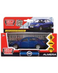 Машина металл Nissan Almera 12см, открыв. двери, инерц., синий в кор. Технопарк в кор.2*24шт