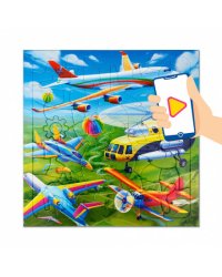 Пазл фигурный на подложке+Дополненная реальность. 80 деталей. Самолёты. 30х30,5 см. ГЕОДОМ