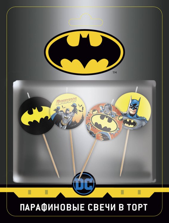 Batman. Парафиновые свечи в торт, 4 шт, в блистере