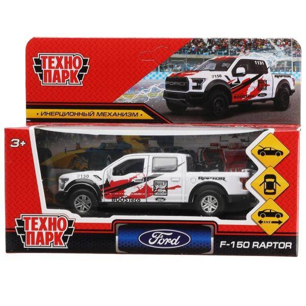 Машина металл FORD F150 RAPTOR СПОРТ 12 см, двери, багаж, инерц, белый, кор. Технопарк в кор.2*36шт