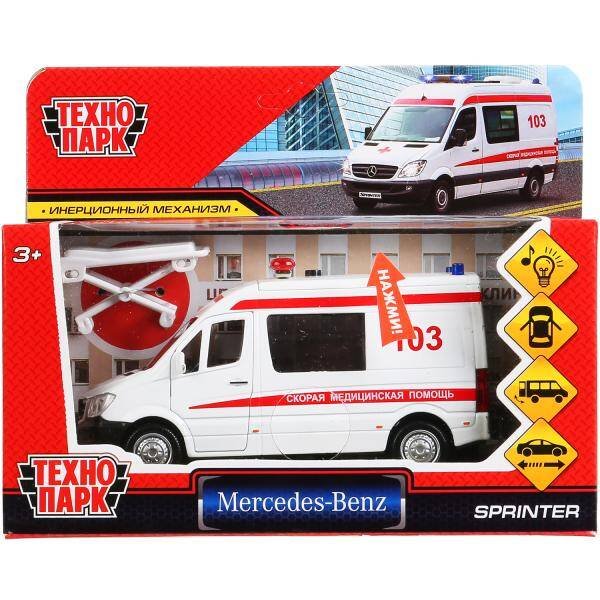 Машина металл свет-звук "mercedes-benz sprinter скорая" 14см, инерц. в кор Технопарк в кор.2*32шт