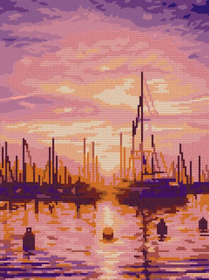 Ам-069 Алмазная мозаика 30*40 см (частичное заполнение) "Гавань на закате"