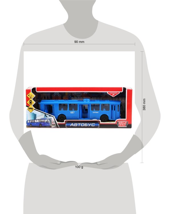 Модель свет+звук автобус 31см, пластик, открыв. двери в русс. кор. Технопарк в кор.2*12шт