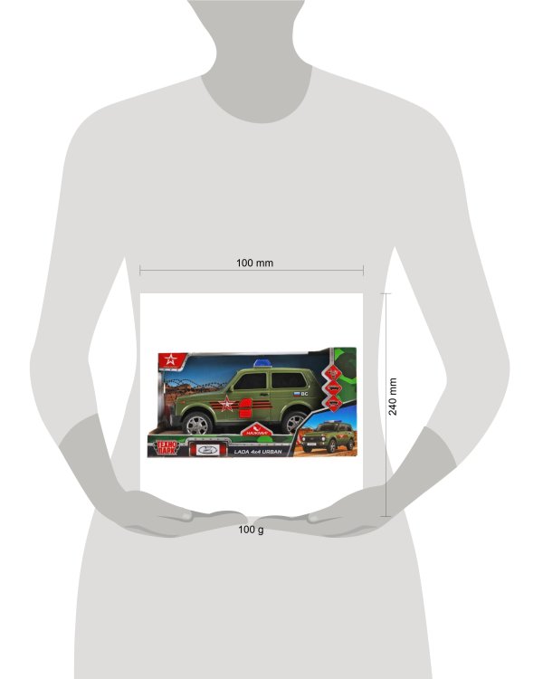 Машина пластик свет-звук LADA 4x4 URBAN АРМИЯ РОССИИ 19,5 см, 2 кноп, кор. Технопарк в кор.36шт