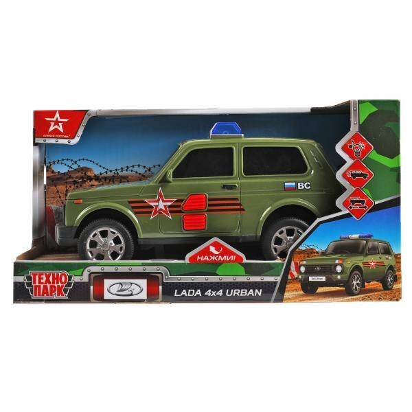 Машина пластик свет-звук LADA 4x4 URBAN АРМИЯ РОССИИ 19,5 см, 2 кноп, кор. Технопарк в кор.36шт