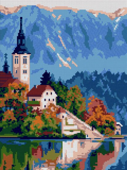 Ам-061 Алмазная мозаика 30*40 см (полное заполнение) "Крепость у воды"