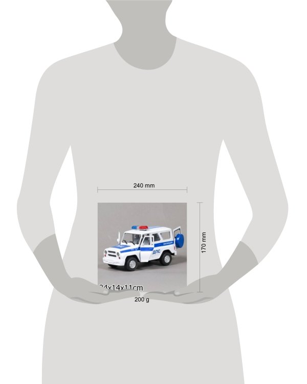 МАШИНА "ТЕХНОПАРК" ИНЕРЦ. УАЗ HUNTER ПОЛИЦИЯ ДПС, СВЕТ+ЗВУК В РУСС. КОР. 23*13*11СМ