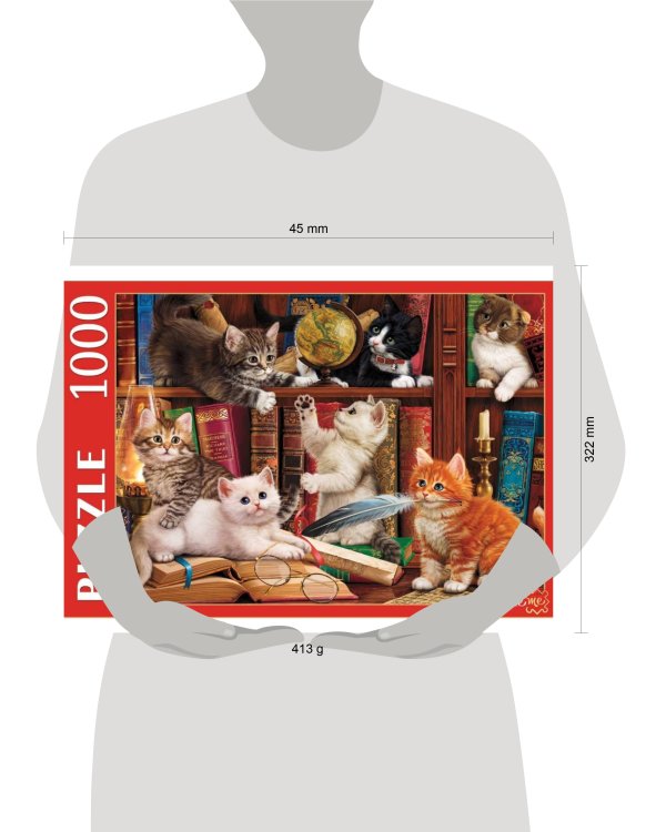ПАЗЛЫ 1000 элементов. П1000-9660 КОТЯТА НА КНИЖНОЙ ПОЛКЕ