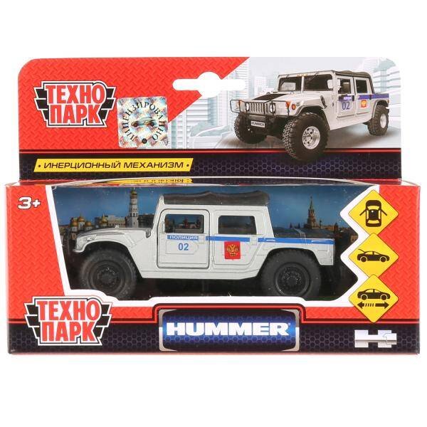 Машина металл Hummer H1 пикап полиция 12см, открыв. двери, инерц. в кор. Технопарк в кор.2*24шт