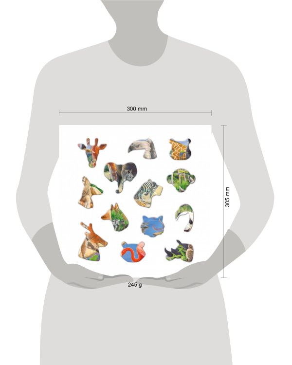 Пазл фигурный на подложке. 45 деталей. Дикие животные. 30х30,5 см. ГЕОДОМ