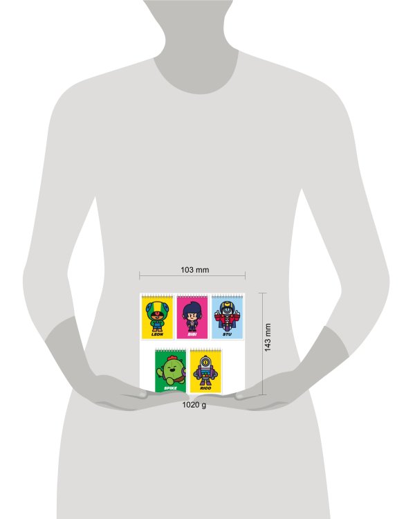 Brawl Stars. Блокнот на спирали А6, 40 л.Spike,Bibi,Rico,Stu,Br.St