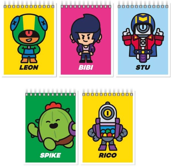 Brawl Stars. Блокнот на спирали А6, 40 л.Spike,Bibi,Rico,Stu,Br.St