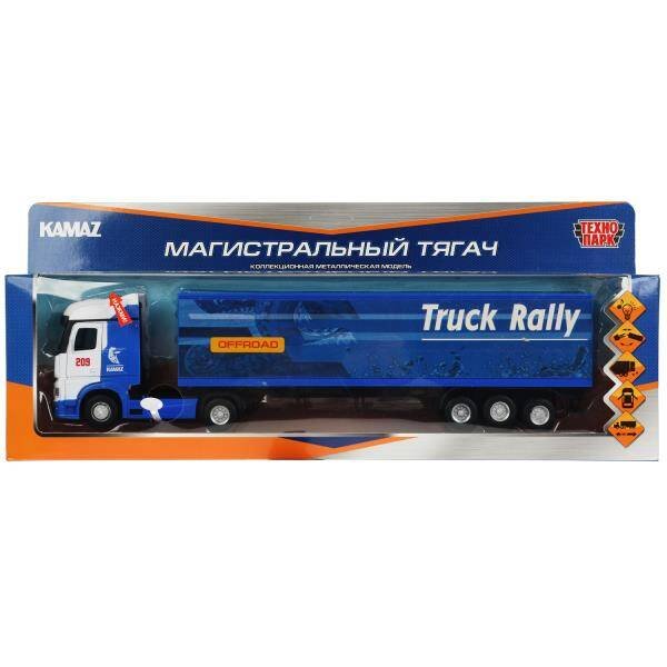 Машина металл свет-звук KAMAZ ТЯГАЧ С ПОЛУПРИЦЕПОМ 37 см, двери, инерц, кор. Технопарк в кор.36шт
