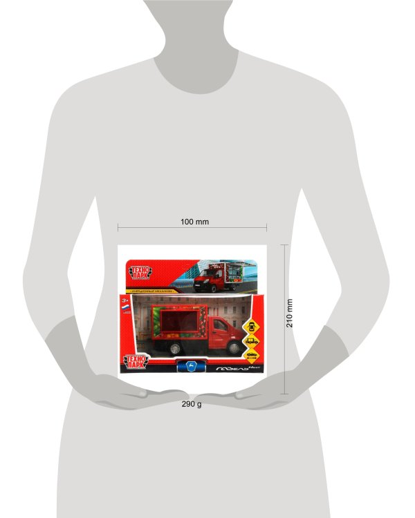 Машина металл ГАЗЕЛЬ NEXT ФРУКТЫ 14 см, двер, прилав, инерц, красный, кор. Технопарк в кор.2*30шт