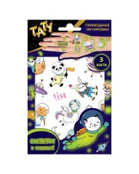 Наклейки - татуировки светящиеся "Забавные космонавты", 3 листа
