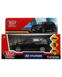 Машина металл HYUNDAI TUCSON длина 12 см, двери, багаж., инер, черный, кор. Технопарк в кор.2*36шт