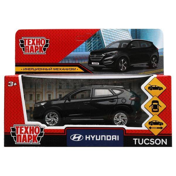 Машина металл HYUNDAI TUCSON длина 12 см, двери, багаж., инер, черный, кор. Технопарк в кор.2*36шт