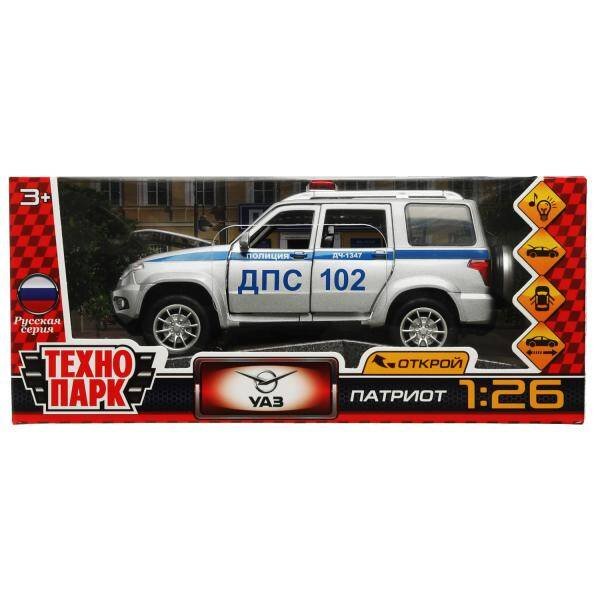 Машина металл свет-звук UAZ ПАТРИОТ ПОЛИЦИЯ 17,8 см, двери, инерция, кор. Технопарк в кор.2*24шт