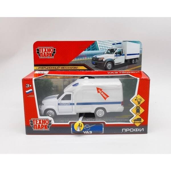 СПЕЦТЕХНИКА (Умка) Машина металл свет-звук УАЗ ПРОФИ ПОЛИЦИЯ 14 см, двери, инерц, белый, кор. Технопарк в кор.2*36шт