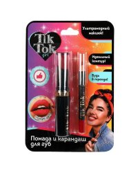 Помада и контур для губ, 2в1, цвет красный TIK TOK GIRL в кор.24*12шт