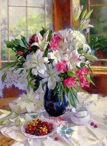 Алмаз.моз.(блест.)40х50см,с част.зап.(20 цв.)Рус. кол-я. Горячева С. Лилии на террасе(Арт. ASD5034)