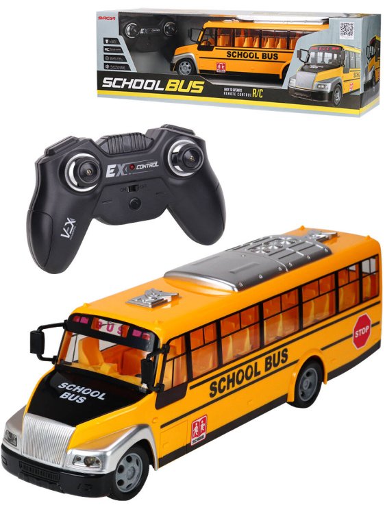 Грузовики, техника Р/У (Рыжий Кот) Машинка на р/у (32*8*9)"Школьный автобус"(свет,USB,акк.3.7V,бат.2шт.AA не в компл) (Арт. 2055093)