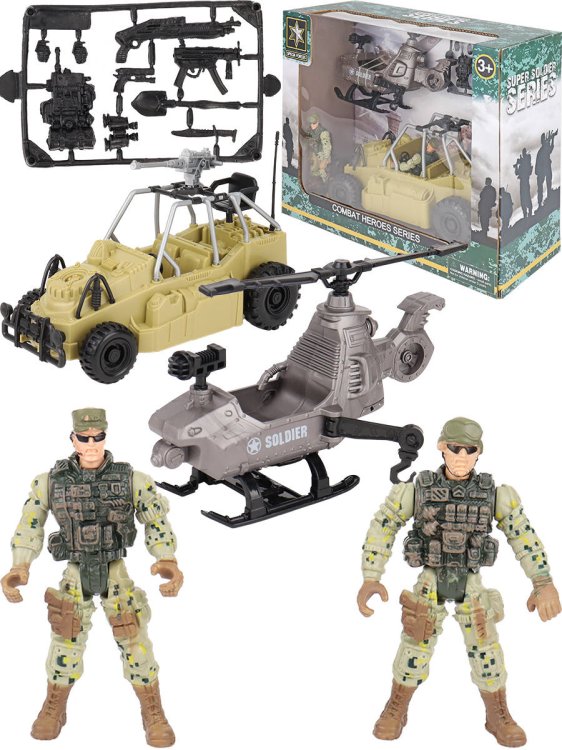 Военный игровой набор "Десант"(две фигур.,верт.,джип,в кор.)(31x11,5x25 cм) ( Арт. 2180039)
