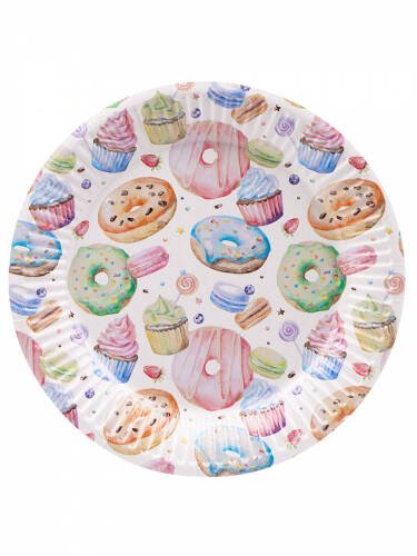 Тарелка бумажная Пончики  (17 см., 6 шт.) флоупак ФЛ-0953