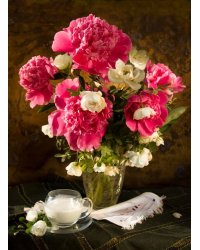 Алмаз. мозаика (класс.) 30х40 см,без подр.,с полн.зап.(29 цв.) Цветы и кружка молока (Арт. WP102)