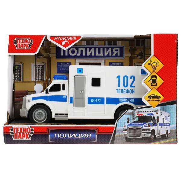 Машина пластик свет-звук ПОЛИЦИЯ 20 см, двери, инерц, бел, кор. Технопарк в кор.24шт