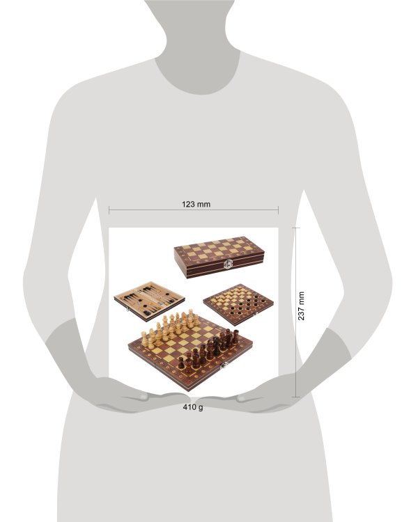 Игра настольная 3в1, в компл. игр. поле 24х24см., шахматы, шашки-нарды, кости, кор.