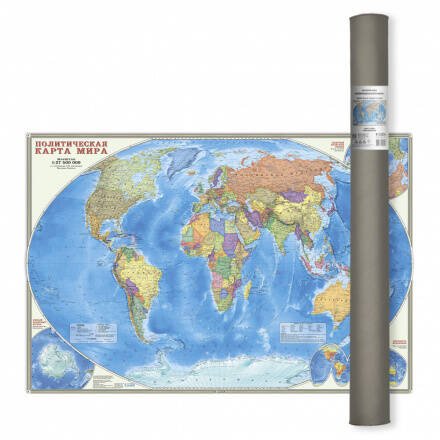 Карта 101х69 см. Мир Политический. ЛАМ. Настенная в тубусе. М1:27,5 млн. ПРОкарта