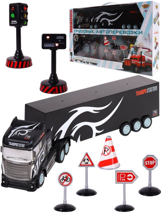 Грузовики, техника Р/У (Рыжий Кот) Машинка на р/у "Грузовые автоперевозки-3"(дорож.знаки и пр.) (Арт. M1178-15C)