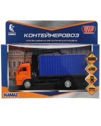 Машина металл KAMAZ КОНТЕЙНЕРОВОЗ длина 15,5 см, двер, подв дет, инерц, кор. Технопарк в кор.2*30шт