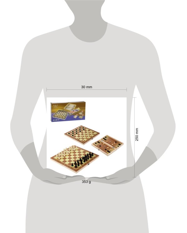 Игра настольная 3в1, в компл. игр. поле 24х24см., шахматы, шашки-нарды, кости, кор.